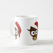 怒ったフクロウがサンタ帽を被っている コーヒーマグカップ (正面左)