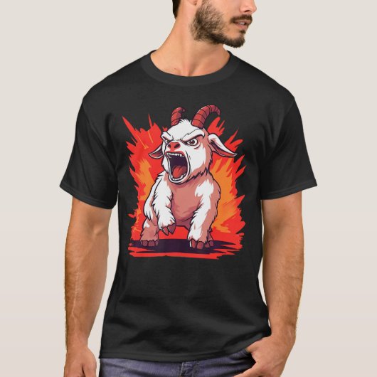 怒ったヤギ 面白いヤギ Tシャツ (正面)