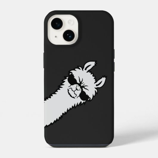 怒ったラマの鋭い顔出しコーナーのクールサングラス iPhoneケース (裏面)