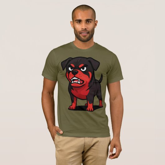 怒ったロットワイラー漫画の犬好きギフト Tシャツ (正面フル)