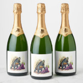 怒った亀がブドウを踏み鳴らす。 スパークリングワインラベル (ボトル)