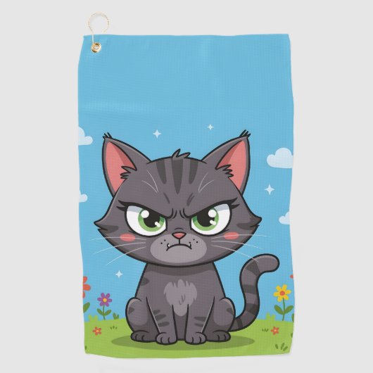 怒った灰色の小さな猫 ゴルフタオル (正面)