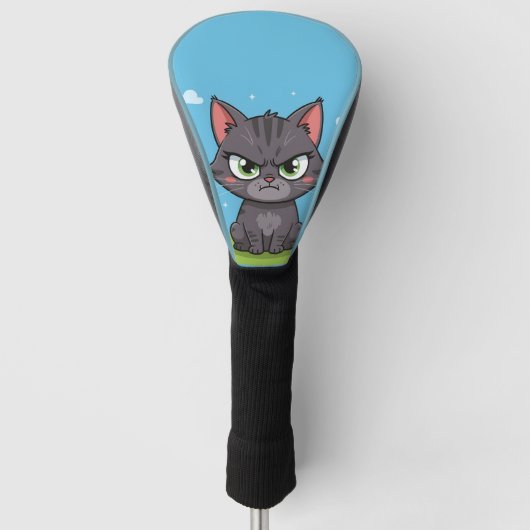 怒った灰色の小さな猫 ゴルフヘッドカバー (正面)