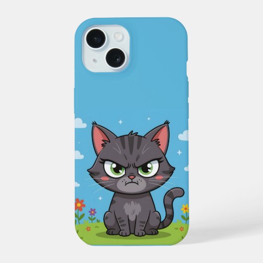 怒った灰色の小さな猫 iPhone 15ケース (裏面)