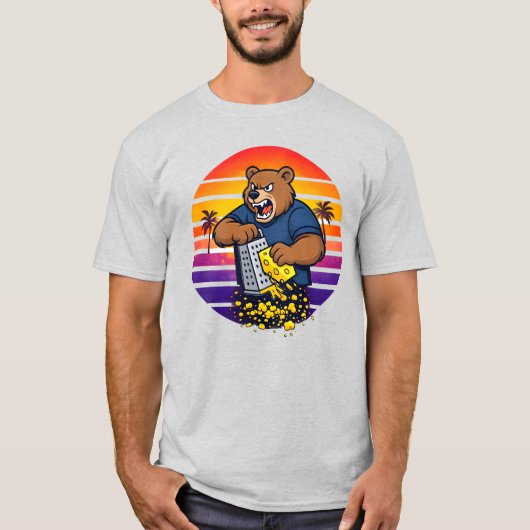 怒った熊のチーズおろし器ハットとサングラス Tシャツ (正面)