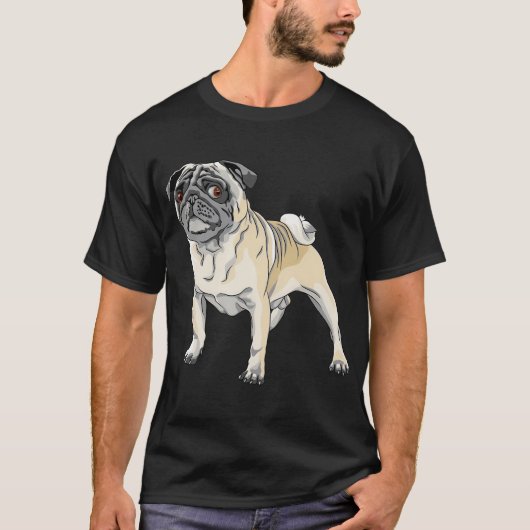 怒った犬 フォーン パグ 犬種 Tシャツ (正面)