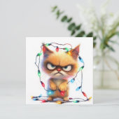 怒った猫がクリスマスのイルミネーションに絡まる シーズンカード (スタンド正面)