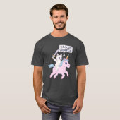 怒った猫に乗られたユニコーン "暴力に訴える" Meme re Tシャツ (正面フル)