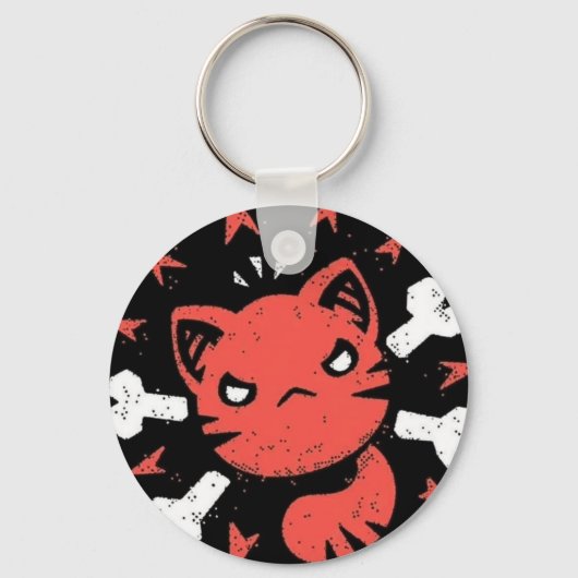 怒った猫のエンブレム キーホルダー (正面)