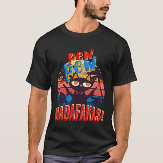 怒った猫のペペマダファカス狂った黒猫リトロ Tシャツ (正面)