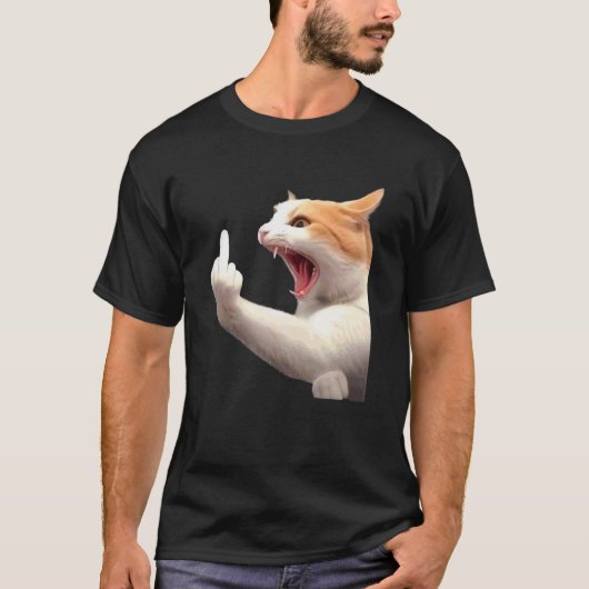 怒った猫の中指のミーム 楽しいCatcore Tシャツを Tシャツ (正面)