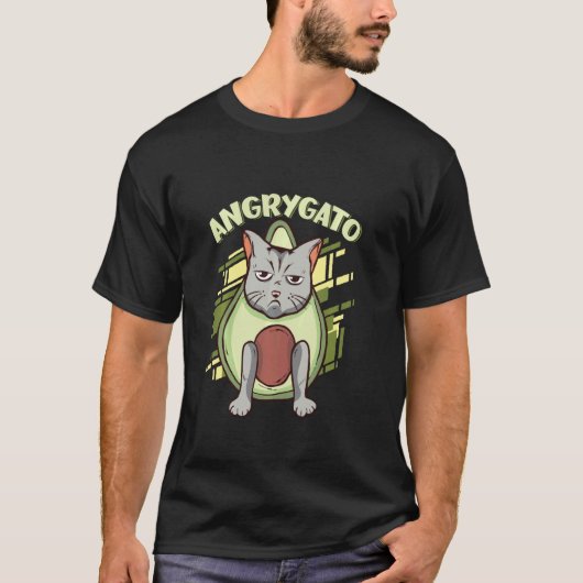 怒った猫、アボカドのメキシコパーティー Tシャツ (正面)