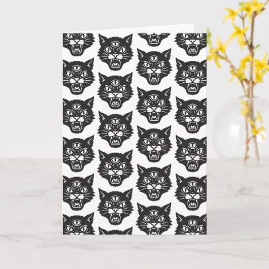 怒った猫 カード (黄色い花)