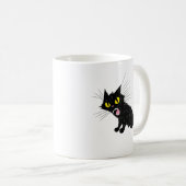 怒った黒猫のキャラクターTシャツ コーヒーマグカップ (正面右)
