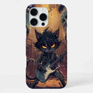 怒った黒猫のギタリスト ブラックキャット ギター iPhone 16 PRO MAXケース
