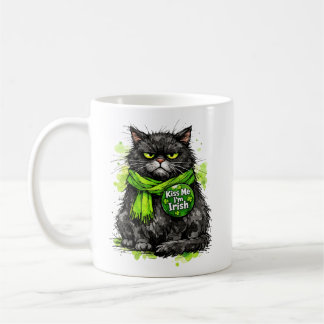 怒った黒猫 キスして私はアイルランド人 おもしろい聖パトリック コーヒーマグカップ