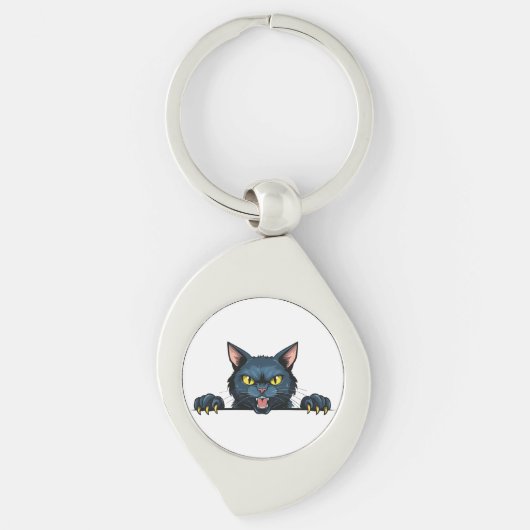 怒った黒猫 キーホルダー (正面)
