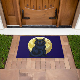 怒った黒猫 ドアマット