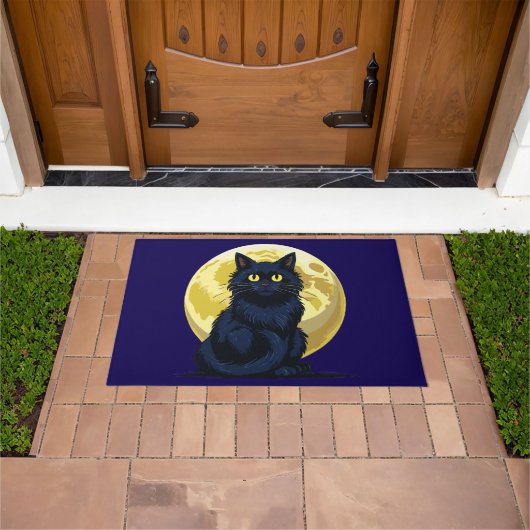 怒った黒猫 ドアマット (室外)