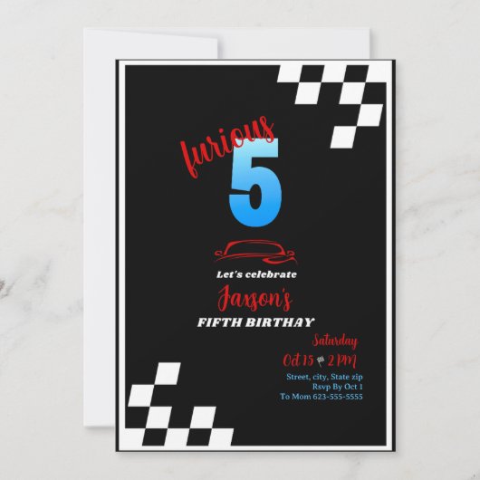 怒った5歳の誕生日招待状 招待状 (正面)