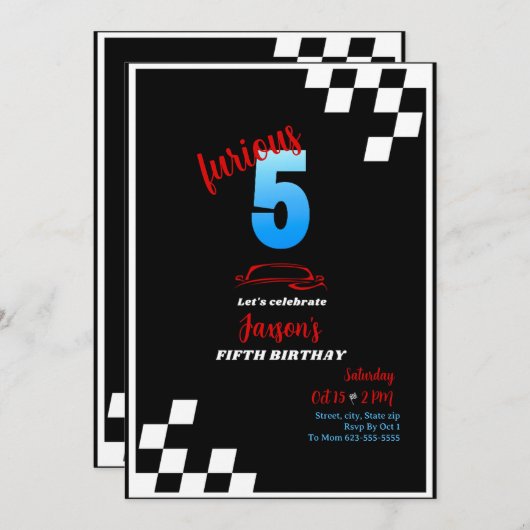 怒った5歳の誕生日招待状 招待状 (正面/裏面)