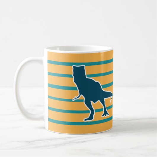 怒ったT-Rex恐竜 黄色と青 コーヒーマグカップ (左)