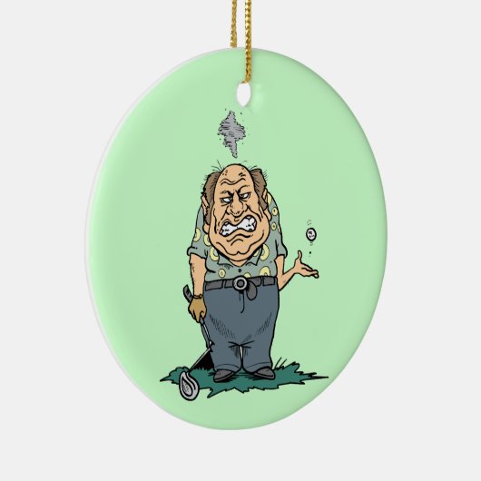 怒っているゴルファーのTシャツおよびギフト セラミックオーナメント (右)