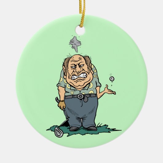 怒っているゴルファーのTシャツおよびギフト セラミックオーナメント (正面)