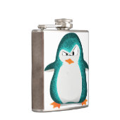 怒っているペンギンのティール（緑がかった色）のグリッターの写真のプリント フラスク (右)