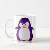 怒っているペンギンの紫色のグリッターの写真のプリント コーヒーマグカップ (左)