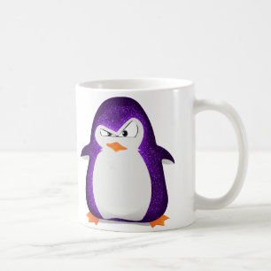 怒っているペンギンの紫色のグリッターの写真のプリント コーヒーマグカップ