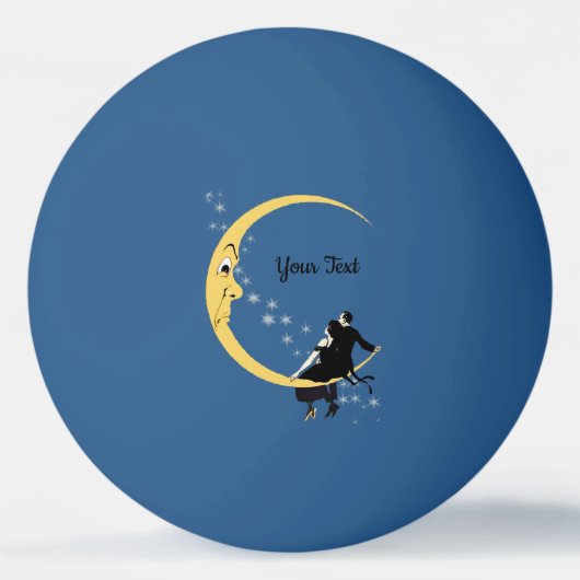 怒っている三日月形の月に坐るロマンチックなカップル 卓球ボール (正面)