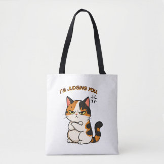 怒っている三毛猫 - あなたを見ています トートバッグ