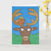 怒っている木びき台の挨拶状 カード (黄色い花)