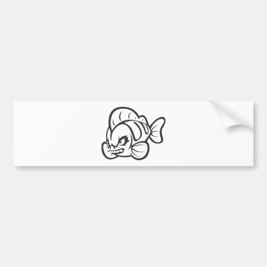 怒っている気違いの野生の魚の輪郭の漫画 バンパーステッカー (正面)