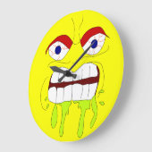 怒っている気違いの顔の円形の時計 ラージ壁時計 (傾斜)