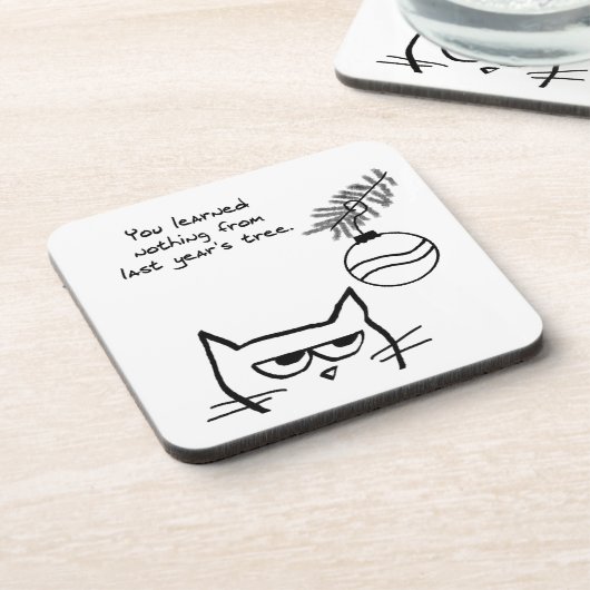 怒っている猫およびクリスマスツリー コースター (左側)