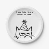 怒っている猫の要求のケーキ-おもしろいな特別の日 ペーパープレート (正面)