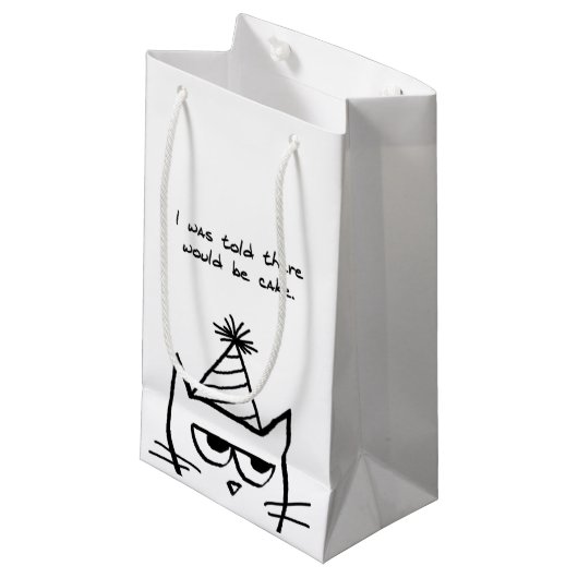 怒っている猫の要求のケーキ-おもしろいな猫のギフトバッグ スモールペーパーバッグ (正面アングル)