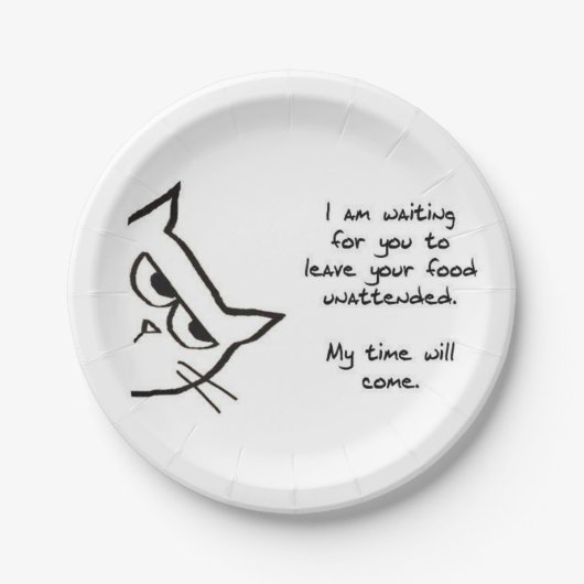 怒っている猫はあなたの食糧-マンガ欄のプレート--を盗みます ペーパープレート (正面)