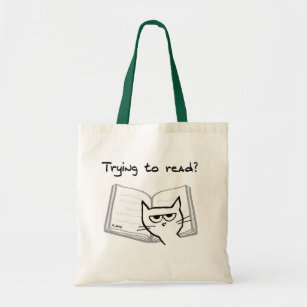 怒っている猫は愛書家-おもしろいな猫のトート--に挑戦します トートバッグ