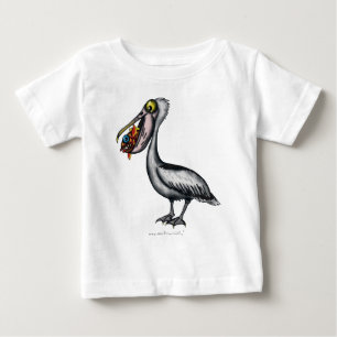 怒っている魚のベビーのTシャツを持つおもしろいでかわいいペリカン ベビーTシャツ