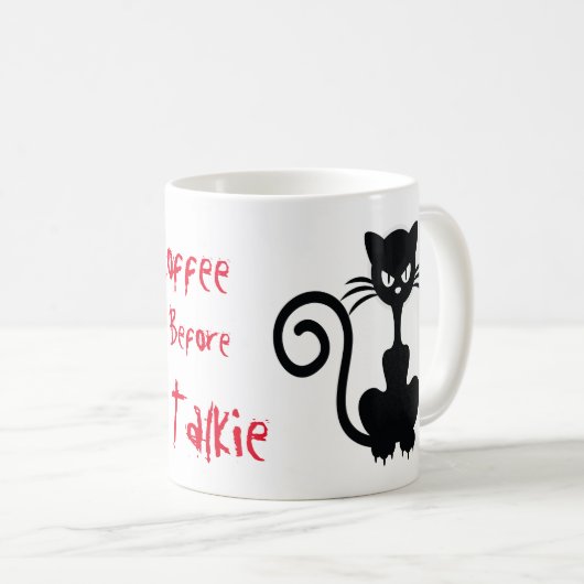 怒っている黒猫のことわざ コーヒーマグカップ (正面右)