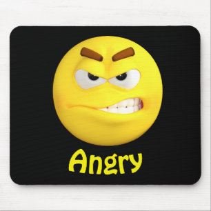 怒っているEmojiの顔文字の漫画の顔 マウスパッド