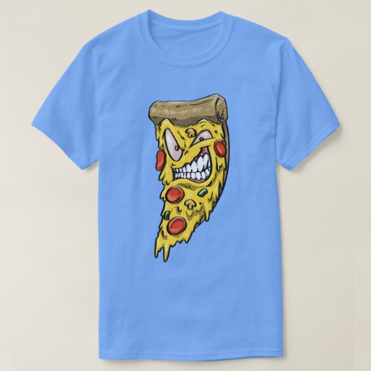怒ってピザを食べる女性 面白い 怒ったピザ 食いしん坊 Tシャツ (デザイン正面)