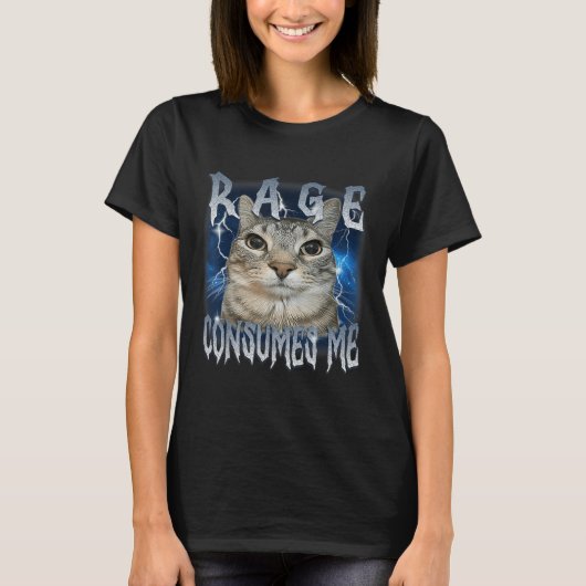 怒りが私を支配する猫 ヴィンテージ 面白いミーム Tシャツ (正面)