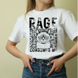 怒りが私を飲み込む 猫のミーム ラインアート ユニセックス Tシャツ