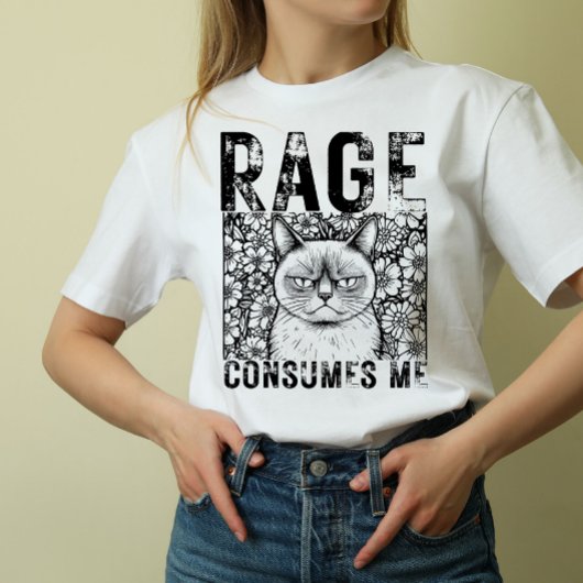怒りが私を飲み込む 猫のミーム ラインアート ユニセックス Tシャツ