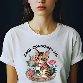 怒りでいっぱいになっちゃう 猫 花 可愛い キティ 猫 ミーム Tシャツ