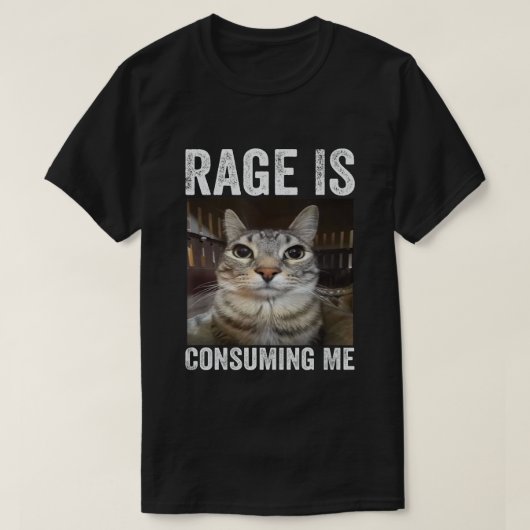 怒りに飲まれる猫のミーム Tシャツ (デザイン正面)
